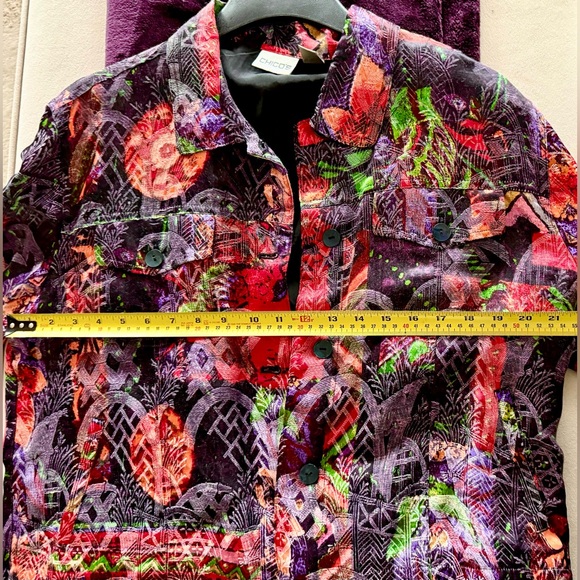 🩸Chicos Multicolor Silk Linen Blend Lined Collared Pockets Lightweight Jacket L - Picture 11 of 13
